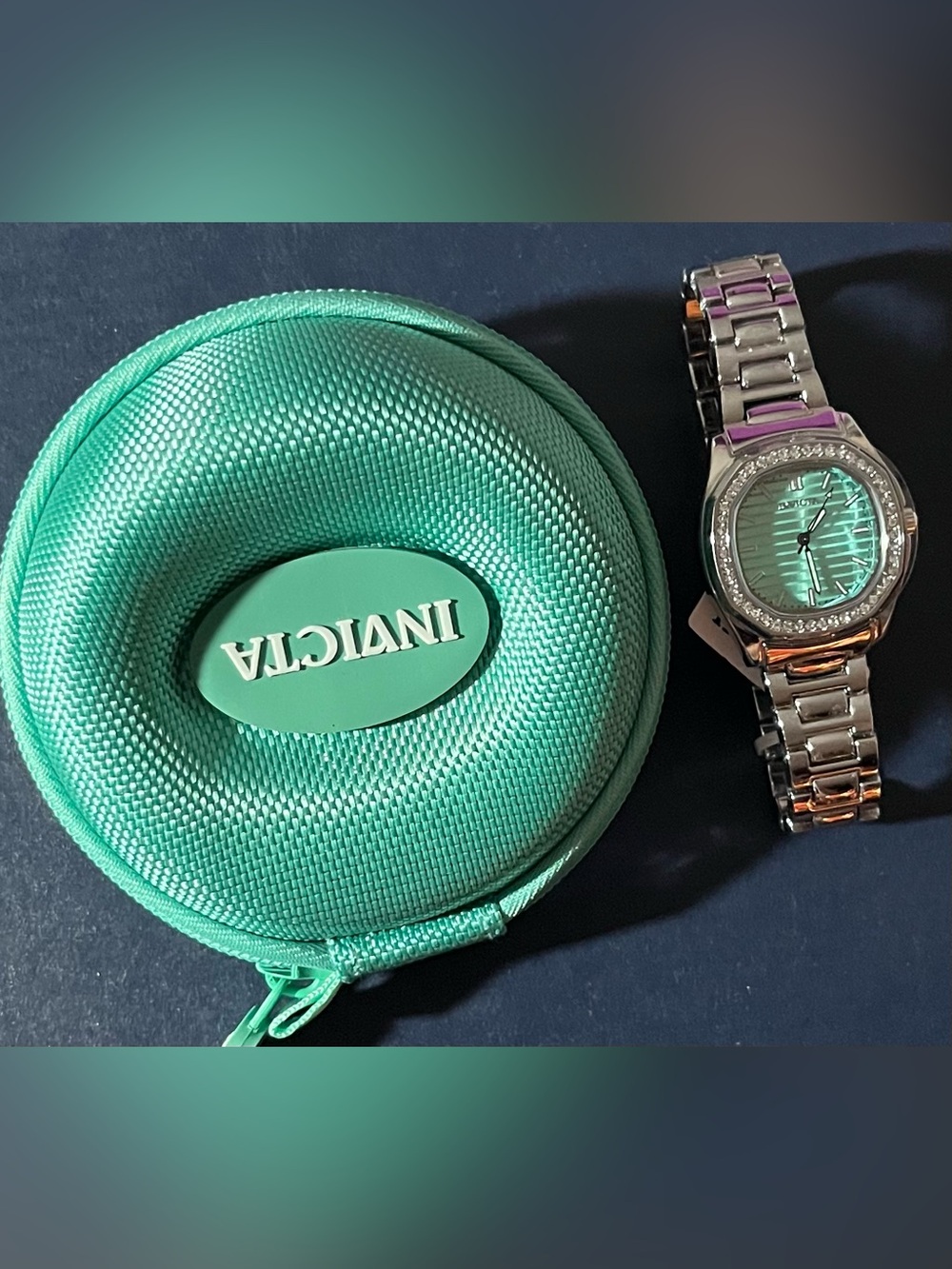 Invicta Silver tone Watch with Aqua/Turquoise Dial and Crystal Bezel - Picture 2 of 6
